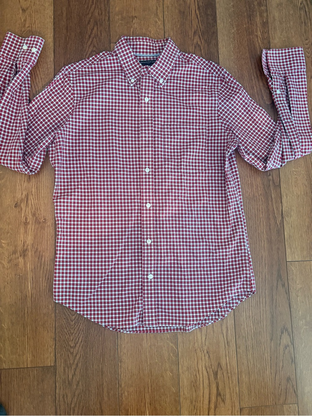 Banana Republic Red and White Gingham Button-Down Shirt